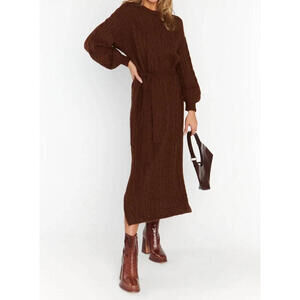 Show Me Your Mumu barb sweater dress Chocolate Cable Knit size XS NWT